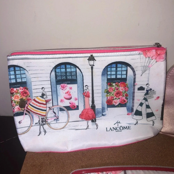 Lancome Paris 3 Makeup Bags 3 Sizes Zipper Pink Travel - Picture 2 of 7